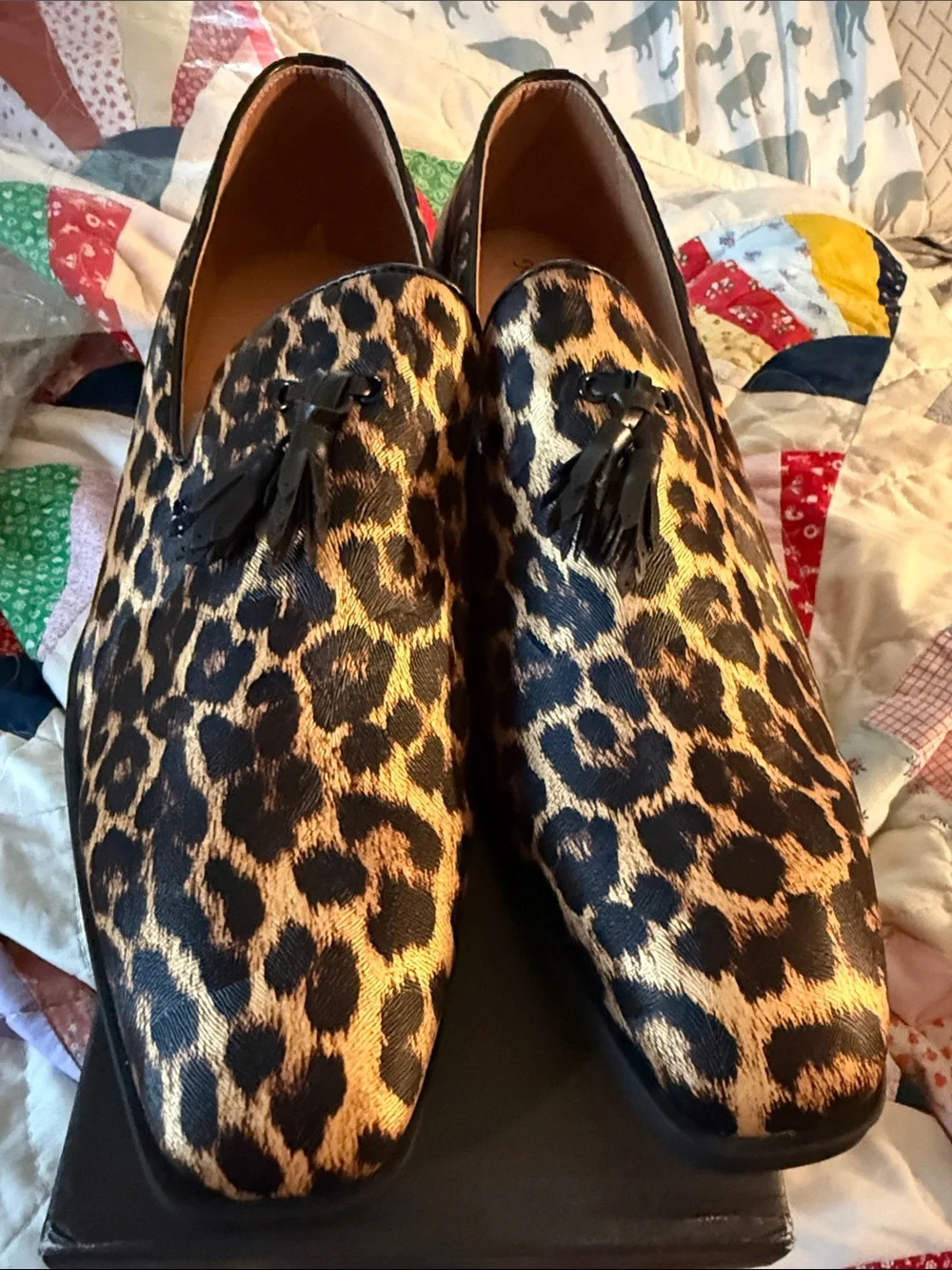 NWT in box Men's size 11 Leopard Print Tassel Loafers - Brown/Black